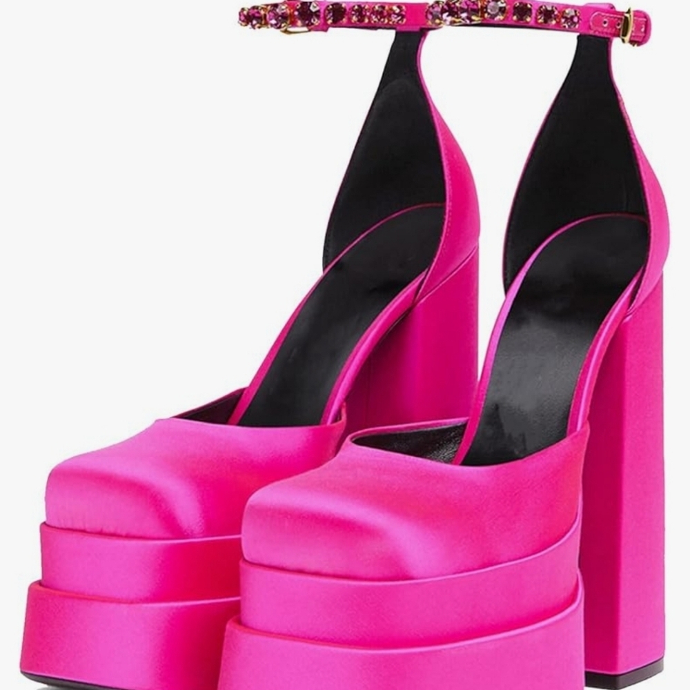 Pink silk/satin platform heels